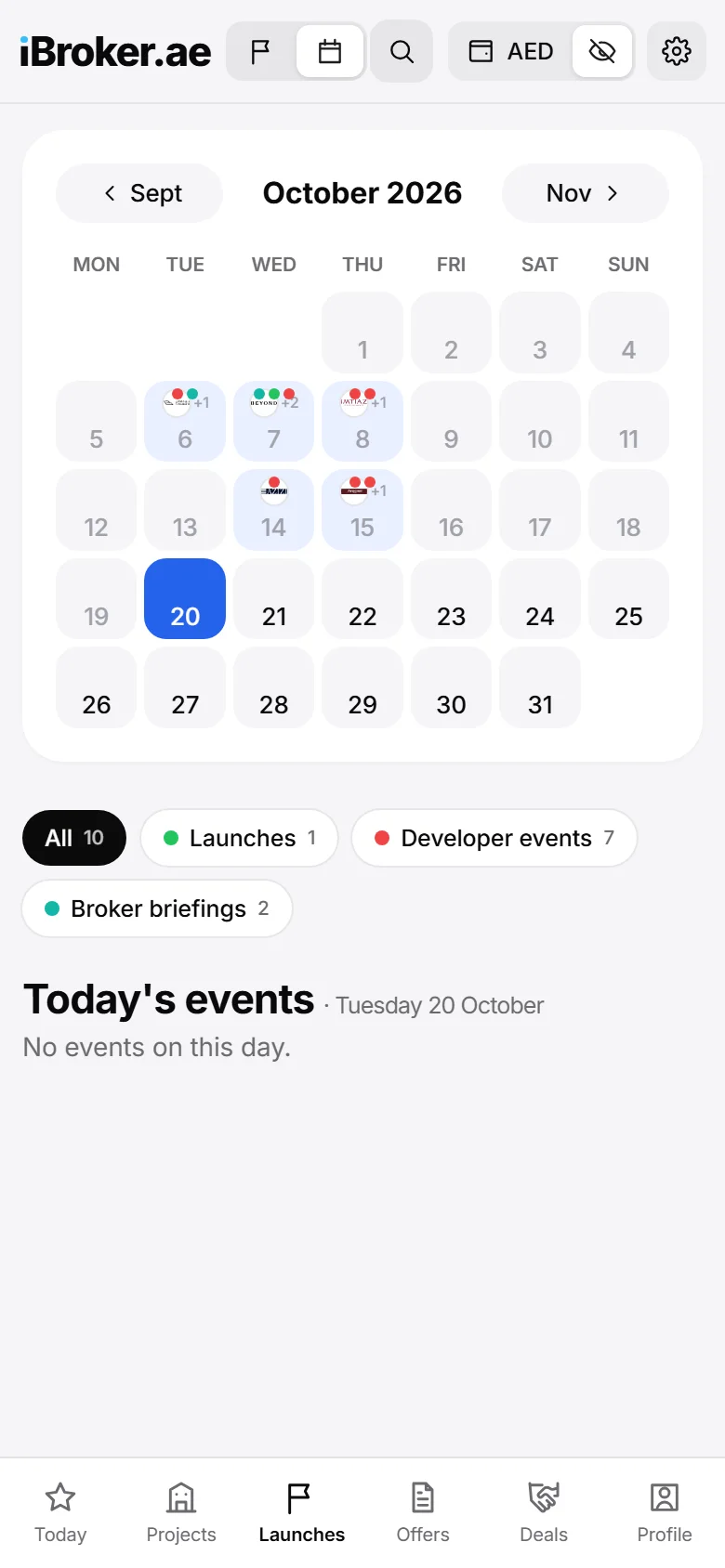 The events calendar on the phone